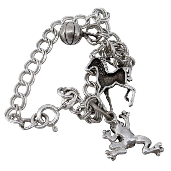 Vintage Italy SU Sterling Silver 925 Frog Horse Basketball Charm Bracelet 7" - Picture 4 of 6